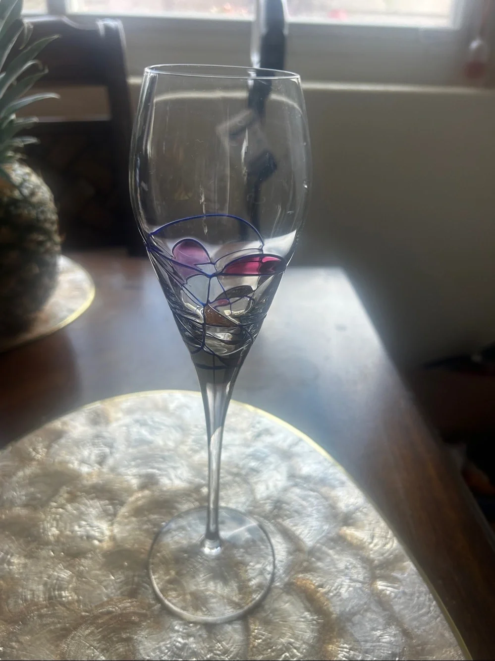 Hand-Blown Decorative Champagne Flute in Purple and Blue 4 each